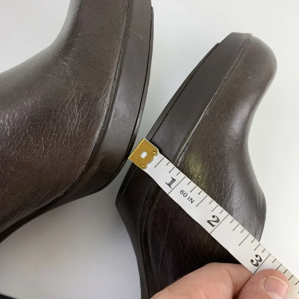 Wonders Leather Pump Slip On Brown Tan Suede Round Toe Block Heel Womens 38 7.5